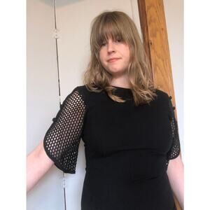 1960s fishnet sleeve black cocktail dress shift sz m